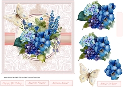 Blue mixed flowers and butterfly 7x7