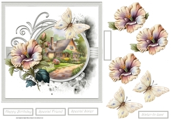 Flower, butterfly and cottage 7x7
