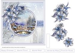 Christmas village and winter flowers 7x7