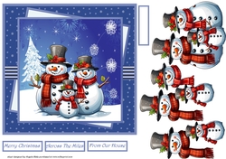 Snowman and poinsettias 7x7