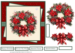Poinsettia and holly wreath 7x7