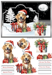 Dog in Santa hat and gifts A5 card