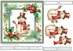 Snowman and holly 7x7