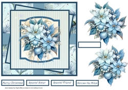 Blue poinsettia and baubles 7x7