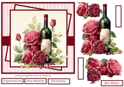 Wine and red roses 7x7