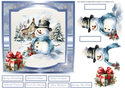Snowman in the garden with a gift 7x7
