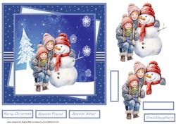 Snowman and girls 7x7