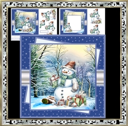 Snowman with gifts and decoupage, insert and gift tags