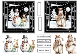 Snowman and deer 5x5 cards with decoupage and sentiment tiles