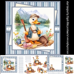 A quacking birthday 7x7 card with decoupage, insert and sentiment tiles, gift tags