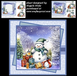 Snowman and lots of gifts 7x7 , sentiment tiles and decoupage, insert, blank tiles and two shaped gift cards