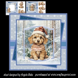 Cockerpoo with his Santa hat 7x7, sentiment tiles, decoupage, insert and gift tags