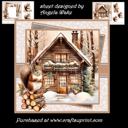 Squirrel on the logs 7x7 card, sentiment tiles decoupage, insert and shaped gift tags