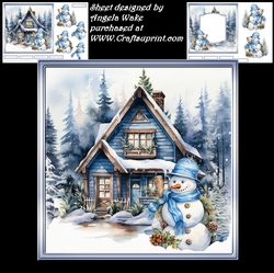 A blue Christmas 7x7 card, sentiment tiles and decoupage, insert, blank tiles and gift tags