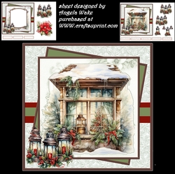 Lantern in the window 7x7 sentiment tiles and decoupage, insert blank tiles and two shaped gift cards