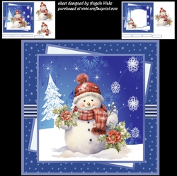 Snowman with flowers 7x7, sentiment tiles,decoupage, insert and shaped card topper