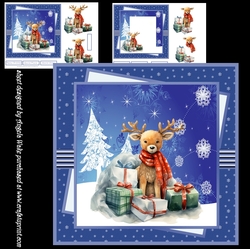 Reindeer and gifts 7x7 card, decoupage, sentiment tiles, insert and decoupage