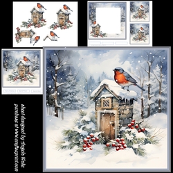 Robin at his home 7x7, sentiment tiles, insert , gift tags, decoupage