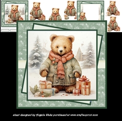 teddy bear and gifts 7x7, with sentiment tiles, decoupage, insert and gift tags