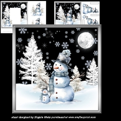 Snowman and baby 7x7 with sentiment tiles and decoupage, insert and gift tags