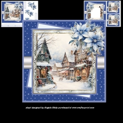 Christmas village blue flowers 7x7, insert and gift cards