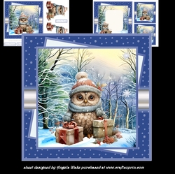 Winter owl 7x7, decoupage, sentiment tiles, insert and gift cards