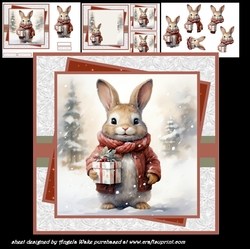 Christmas rabbit 7x7 card, insert and decoupage, gift cards