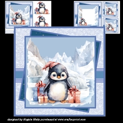 Baby penguin 7x7 , sentiment tiles, decoupage, insert and gift cards