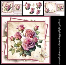 Pink vintage rose 7x7, sentiment tiles, topper, decoupage and insert