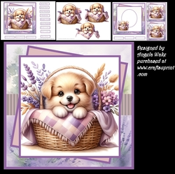 Puppy surprise 7x7, sentiment tiles, decoupage, insert and toppers