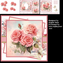 Valentine rose 7x7, sentiment tiles, decoupage, insert and toppers