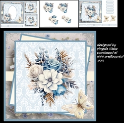 Blue and white flowers 7x7