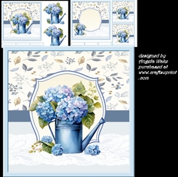 Watering can of blue flowers 7x7