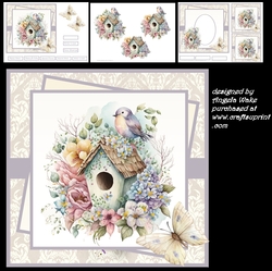 Birdhouse and flowers 7x7