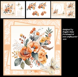 Orange flowers and butterfly 7x7