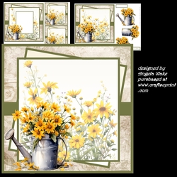 Spring flower in a watering can 7x7 decoupage, insert and toppers