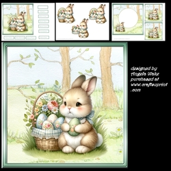 Rabbit with a basket of Easter eggs 7x7, decoupage, insert and toppers