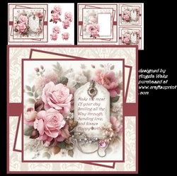 Roses for your birthday 7x7, decoupage, insert and toppers
