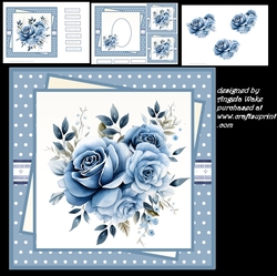 Blue rose 7x7 card with decoupage insert and toppers