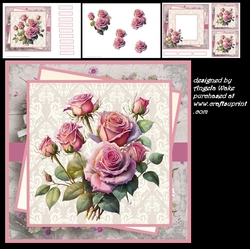 Vintage pink roses 7x7, decoupage, insert and toppers