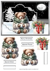 Bear and hot chocolate, decoupage and sentiment tiles