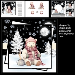 Polar bear keeping warm 7x7 card, decoupage, insert and toppers