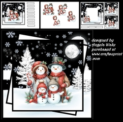 Snowman family 7x7 card, decoupage, insert and toppers