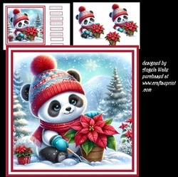 Panda potting up his poinsettias 7x7 card and decoupage sheet