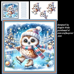 Ice skating owl 7x7, sentiment tiles and decoupage
