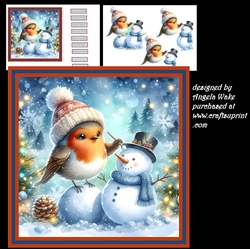 Robin and snowman 7x7 card with sentiment tiles and decoupage