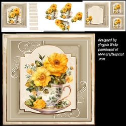 Vintage yellow rose 7x7, sentiment tiles, insert and toppers, decoupage