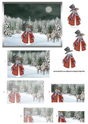 Standing in the Moonlight Snowman and Reindeer