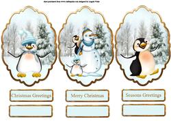 Happy Penguins and Snowman