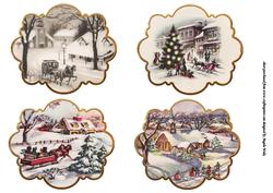 Four Vintage Christmas Scene Toppers